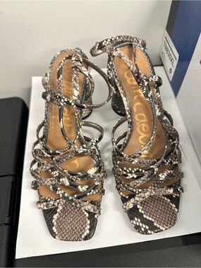 Sam Edelman Daffodil Heel Sandals, Snake Pattern, Strappy Women's Size 6.5